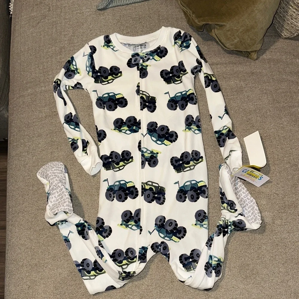 Carter's White and Blue Monster Truck Pajama Set
